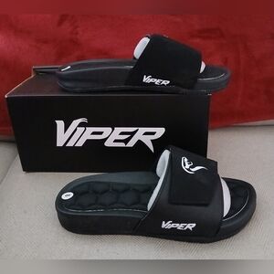Women's  black slide sandals with velcro adjustable strap